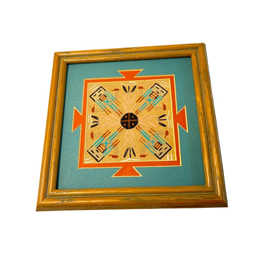 Vintage Navajo Art Framed Colorful 7" x 7.5"